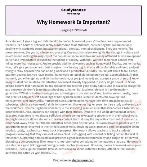 The Importance of Homework Essay - Words | Bartleby